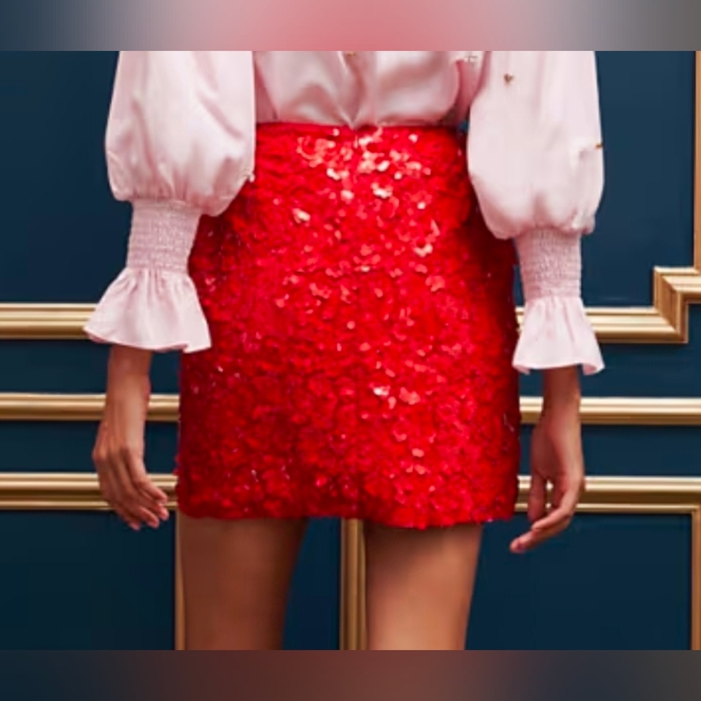 Sister Jane Dream Royal Sequin Bright Red Mini Skirt - Picture 6 of 7